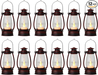 12Pcs Hand-Brushed Red Mini Lanterns for Vintage Christmas Table Decorations – 6Inch Small Candle Lanterns for Western Cowboy Camping Halloween Weddings Party Centerpiece & Hanging Ornaments