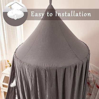 dix-rainbow Princess Decor Canopy for Kids Bed, Soft and Durable Bed Canopy for Girls Room Tent Canopy Dreamy Mosquito Net Bedding, Children Reading Nook Canopies Indoor(Grey)
