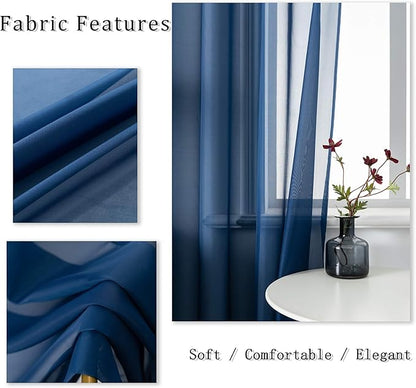 DUALIFE Navy Blue Curtains 120 Inches Long for Living Room 2 Panels Window Semi Voile Drapes Extra Length Solid Transparent Dark Blue Curtains for Bedroom Party Backdrop 52x120 Inch Length Indigo Blue