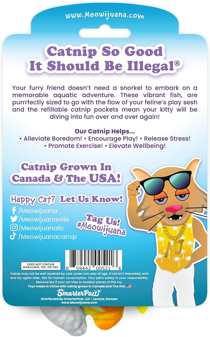 Meowijuana Refillable Cat Toys | Get Bubbly - Tropical Fish Catnip Toys | Includes Potent Hand Harvested Catnip Grown in North America | Promotes Play and Cat Health-Mewly Pet