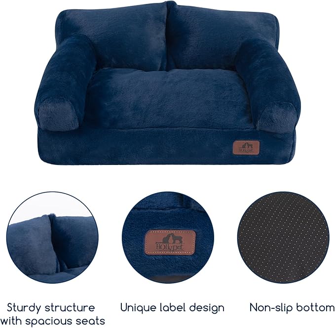 Hollypet Fluffy Plush Pet Cat Couch Sofa Soft Calming Pet Dog Sofa Beds for Medium Small Cats and Dogs, Cobalt Blue-Mewly Pet