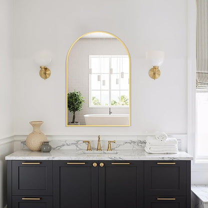 Delma Arched Bathroom Mirror, 20"x30" Wall Mounted Vanity Mirror for Bedroom, Living Room and Entryway, Gold