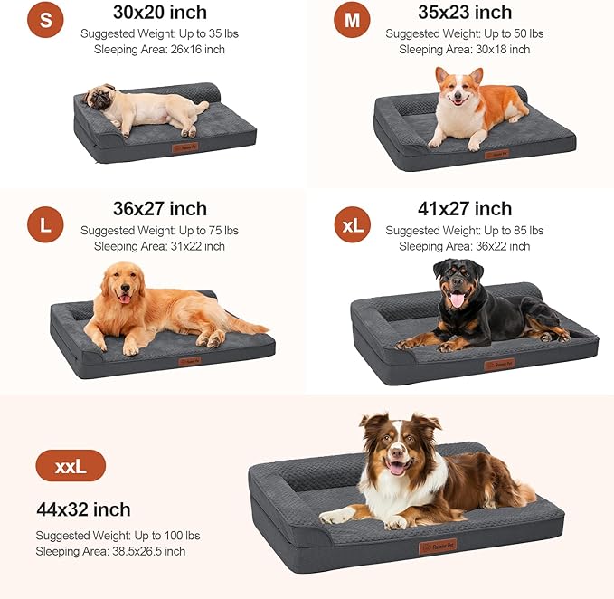 Orthopedic Dog Beds Large Sized Dog, 3 Inch Memory Foam Pet Bed for Medium and Large Dogs, Washable Removable Cover, Nonskid Bottom, Waterproof, 36x27 Inches L Dark Grey-Mewly Pet