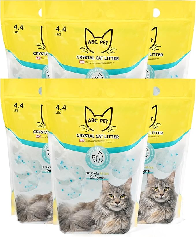 Cat Litter Crystals No Clumping Odor Control Kitty Litter Non-Clumping No scooping Low Dust, Low Tracking, Dehydrates Waste Cologne - 25.8 lbs (6 x 4.3 lb Packs)-Mewly Pet