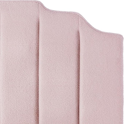 24KF Pink Teddy Fabric Tufted King Upholstered Headboard, Modern Vertical Channel Design California King Headboard with Stepped Silhouette Top Edge,6026-K-Teddy Pink