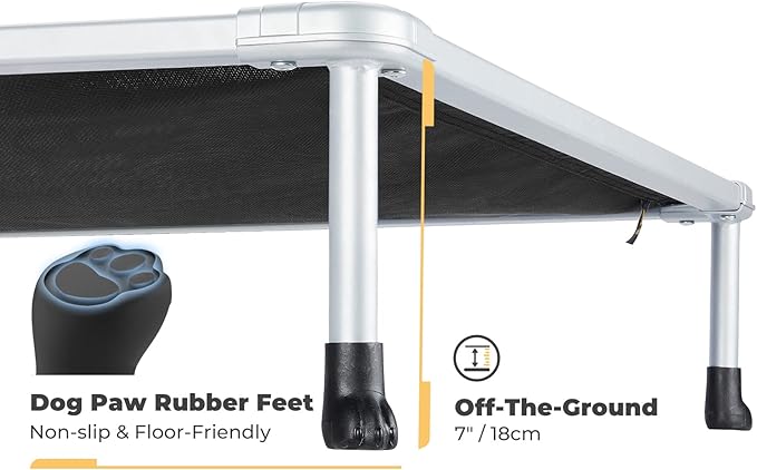 Veehoo Chewproof Elevated Dog Bed - Cooling Raised Pet Cot, Breathable Mesh, Washable & Non-Slip for Large Dogs, Indoor/Outdoor, Black Mat and Silver Metal Frame, 42x30inches (Model CWC2203B03)-Mewly Pet