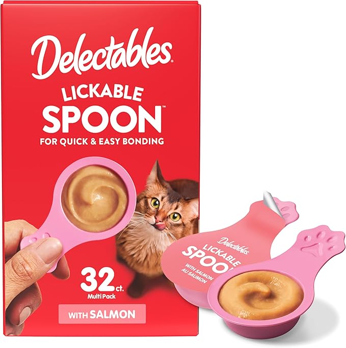 Hartz New Delectables Lickable Spoon Interactive Lickable Cat Treats for Quick & Easy Bonding, Salmon 32ct-Mewly Pet