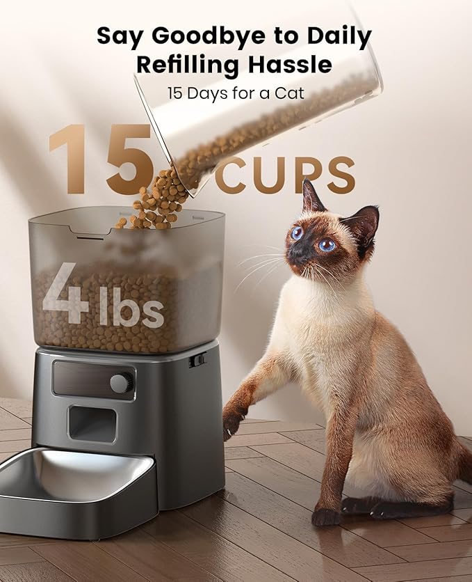 oneisall Automatic Cat Feeder, WiFi Cat Food Dispenser with App Control, Auto Cats Feeder Automatic for Dry Food, Smart Pet Food Dispenser with Portion Control for Small Pets Indoor-Mewly Pet