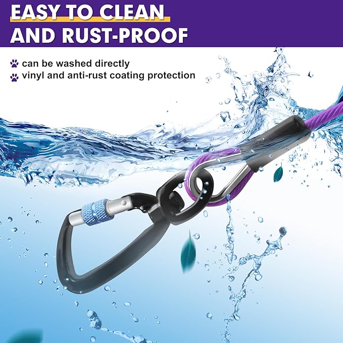 Snagle Paw Dog Leads for Yard 100FT-1000LBS Break Strength,Heavy Duty Tie Out Cable for Dogs with Swivel Lockable Hook & Spring,Chew Proof Dog Chain for Outside,Dog Run Cable for Medium Large Dogs-Mewly Pet