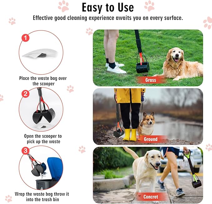TIMINGILA Pooper Scooper 2 Pack, 28" Long Handle No Touch Dog Pooper Scooper for Large Medium Small Dogs, Durable Spring & Lightweight, Waste Pickup Tool for Dogs in Lawns/Grass/Dirt/Gravel-Mewly Pet