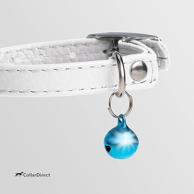 CollarDirect Leather Cat Collar, Kitten Collar with Removable Bell Black Blue Red Orange Lime Green (6-7 Inch, White)-Mewly Pet