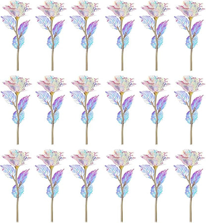 20PCS Artificial Colorful Flowers Galaxy Rose Crystal Flower Glass Rose Gifts for Wedding, Mother' s Day Memorable Days, Color A