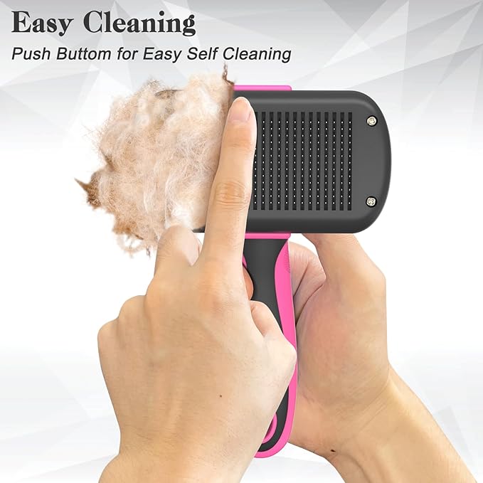 Self-Cleaning Pet Grooming Brush - Skin-Friendly Deshedding Tool for Dogs & Cats in Pink, Removes Loose Hair and Tangles-Mewly Pet