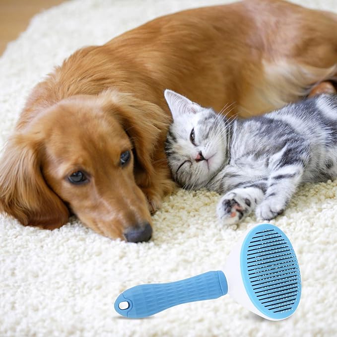 Depets Self Cleaning Slicker Brush, Dog Cat Bunny Pet Grooming Shedding Brush - Easy to Remove Loose Undercoat, Pet Massaging Tool Suitable for Pets with Long or Short Hair-Mewly Pet