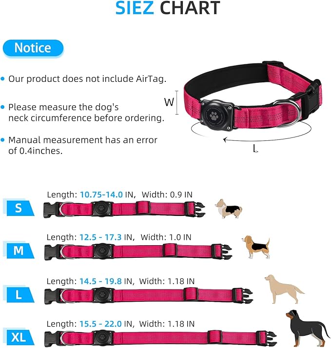 Reflective Air Tag Dog Collar - 100% Waterproof Dog Collar AirTag Holder | Extra-Durable, Soft Padded AirTag Dog Collars for Small Medium Large Dogs-Mewly Pet