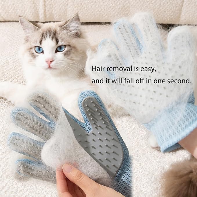 Zoocozy 2 in 1 Pet Hair Removal Glove for Cat Dog, Indoor Cat Grooming Gloves, Pet Washing Brush for Shedding Massage - Double-Sided Available(Blue)-Mewly Pet