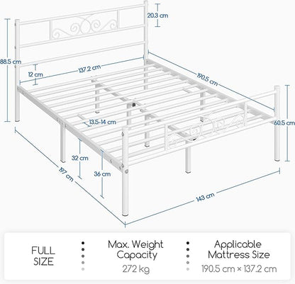 Yaheetech Full Bed Frames Metal Platform Bed with Headboard&Footboard for Bedrooms/No Box Spring Needed/Easy Assembly/Underbed Space: 12.6"/White Full Bed
