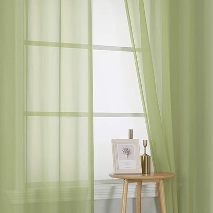 KEQIAOSUOCAI Sage Green Sheer Curtains - Grommet Light Filtering Window Treatment Voile Curtain Panels for Living Room (54 Wide 72 Long Per Panel,2 Panels)