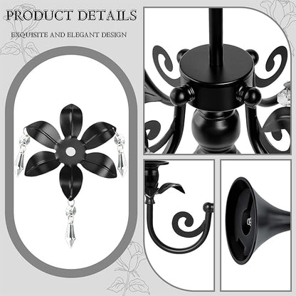 20''Tall Black Crystal Pendant Taper Candle Holders/Stylish Candle Stands/Candlesticks Holder/Candelabra for Home Decor, Weddings/Parties/Elegant Dining Table Centerpiece (2, Black, 5 Arm)