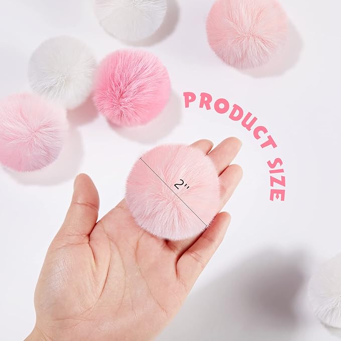 Weewooday 12 Pieces Cat Pom Pom Balls Toys Large Fuzzy Cat Ball Artificial Large Plush Ball for Cats Pets Interactive Playing Indoor(Pink, White,Solid Color)-Mewly Pet