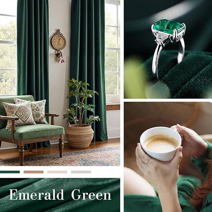 Lazzzy Velvet Blackout Curtains Thermal Insulated Room Window Drapes Super Soft Luxury Curtains for Living Room Bedroom Rod Pocket 2 Panels, Emerald Green, 62" W x 108" L
