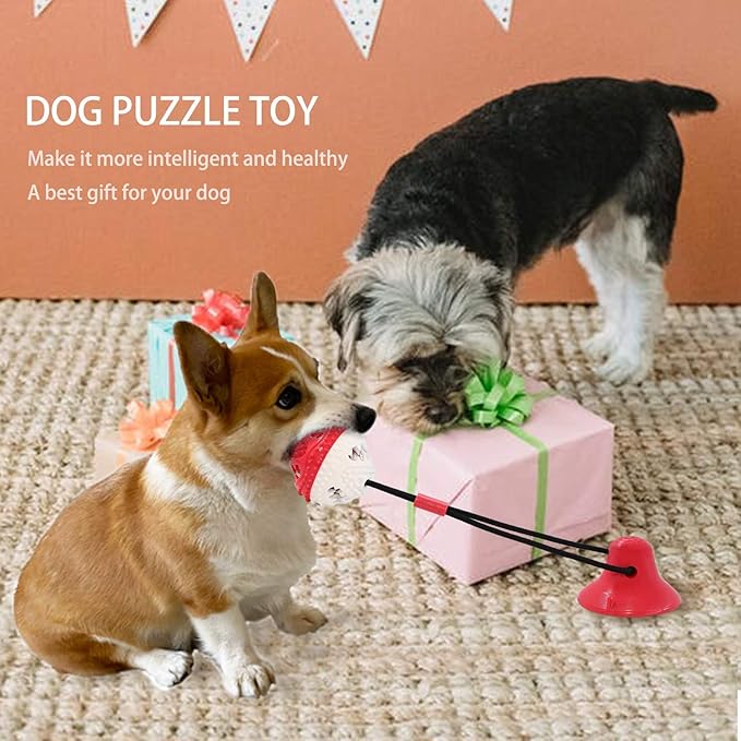 Dog Toys, Dog Chew Toys for Aggressive chewers,Rope with Suction Cup for Puppy Training Treats Teething for Boredom, Small Dog Puzzle Toy Treat Food Dispensing Ball (red)-Mewly Pet