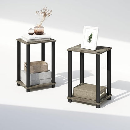 Furinno Simplistic Night Stand Set of 2, 2-Tier Small Nightstand with Open Shelf, Toolless Assembly Bedside Table, End Table, Side Table, for Bedroom, Living Room, French Oak