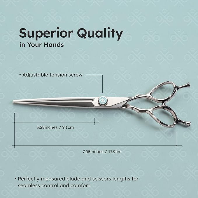 7" Dog Grooming Scissors – Sawtooth Blade, VG10 Stainless Steel for Sharpness, Durability, and Edge Retention, Perfect for Grooming Maltese, Yorkie, Schnauzer-Mewly Pet