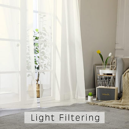 OWENIE Short Sheer Curtains 24 Inches Long 2 Panels for Bathroom Window, Rod Pocket Light Filtering Sheer Tier Curtains for Small Kitchen Laundry Room, RV, Camper Travel Trailers, 42 W x 24 L, Ivory