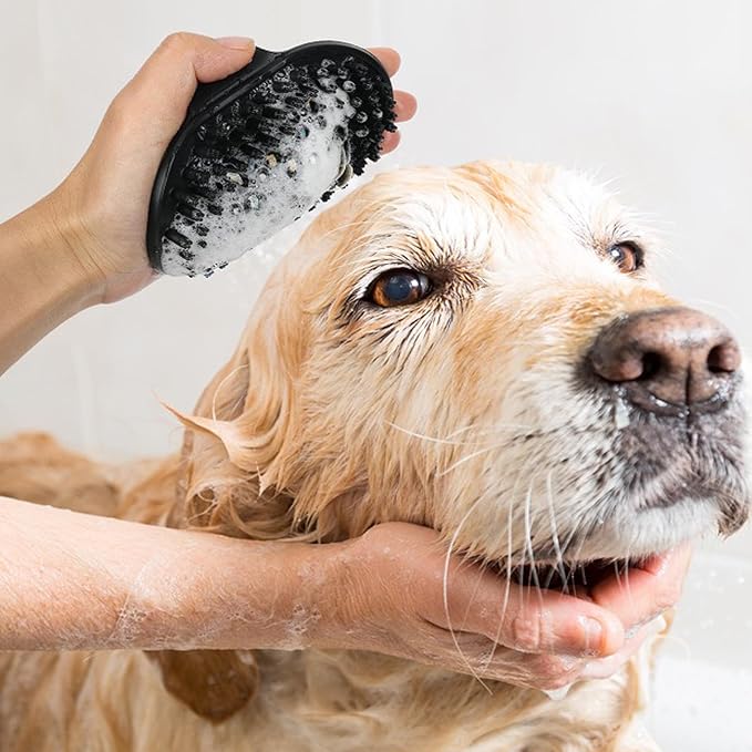 Dog Brush Kit for Grooming Short & Long Haired Dogs & Cats, 4-in-1 Pet Grooming Set with Self-Cleaning Slicker Brush, Deshedding Tool, Shampoo Bath Comb, Massge Comb (Pink Black)-Mewly Pet