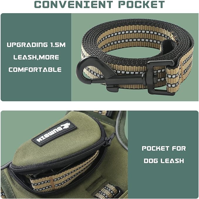 No Pull Dog Harness for Large Dogs, Adjustable No Choke Pet Vest with Dog Leash Fit Smart Reflective Pet Walking Harness for Training Easy Control Soft Handle Green L-Mewly Pet