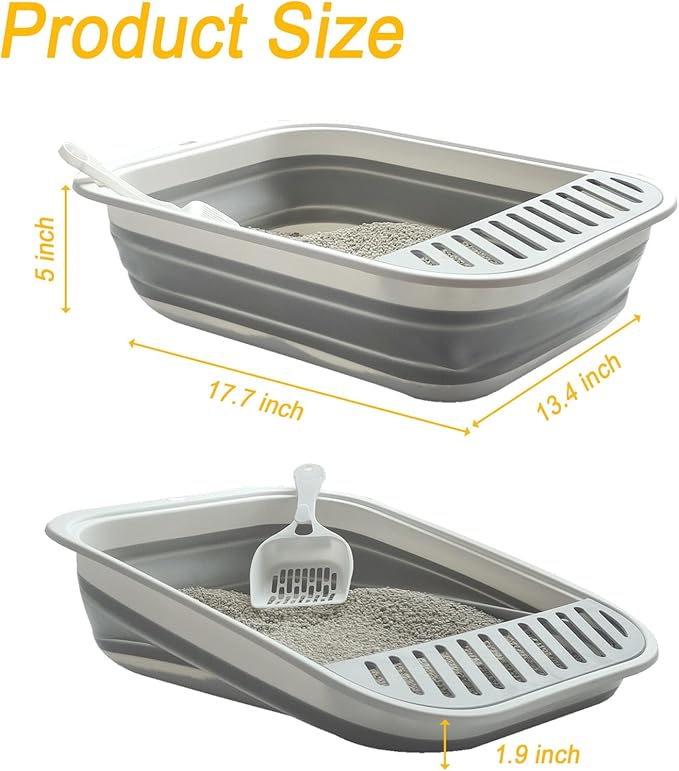Low Entry Kitten Litter Box, Collapsible Shallow Litter Box Senior Cats Anti-Splashing Kitty Training Open Potty Pan Scoop Leak-Proof Pedal Cat Toilet No Smell Easy Clean-Mewly Pet
