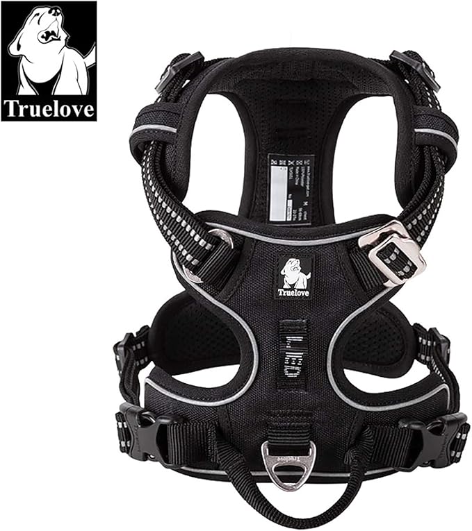 TRUE LOVE Dog Harness No Pull Nylon Reflective Pet Harness Adjustable Comfortable Control Step-in Brilliant Colors Truelove TLH56512 XL Black-Mewly Pet