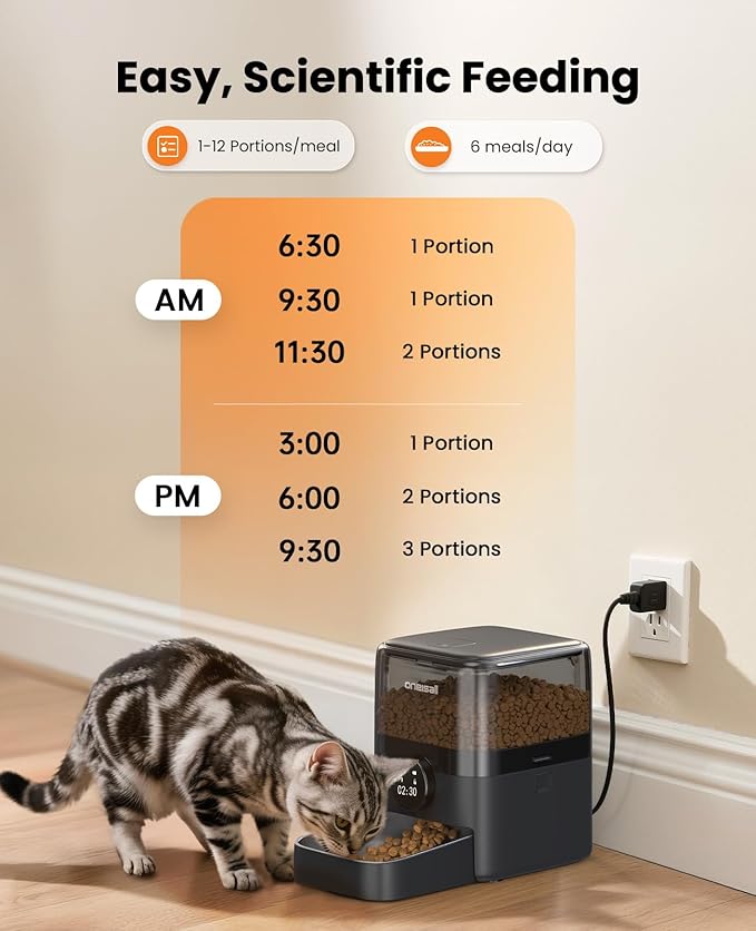 oneisall Automatic Cat Feeder for Large Kibble and Snacks, 12 Cups/3L Timed Pet Feeder for Cats Indoor, Programmable Dry Food Dispenser (Black)-Mewly Pet