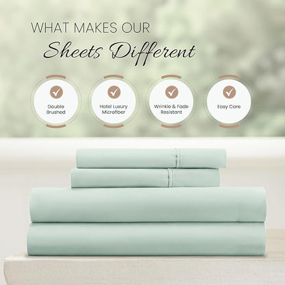 Linen Market Double-Brushed Microfiber King Sheet Set 4 Piece – Oeko-TEX Certified Ultra Soft & Wrinkle-Free - 16" Deep Pocket Sheets - Easy Care King Size - Mint