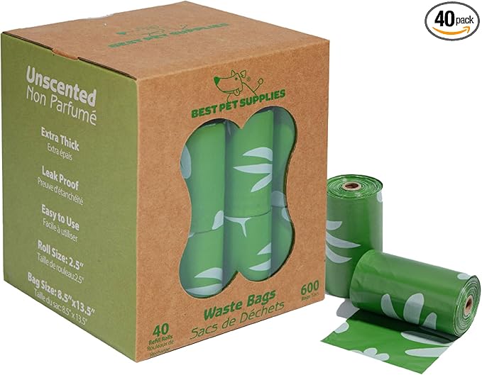 Best Pet Supplies Poop Bags for Dogs, 50% Post-Consumer Recycled Content dog waste bags on rolls, fits all poop bag holders for leashes - 600 Count, Green, Unscented-Mewly Pet