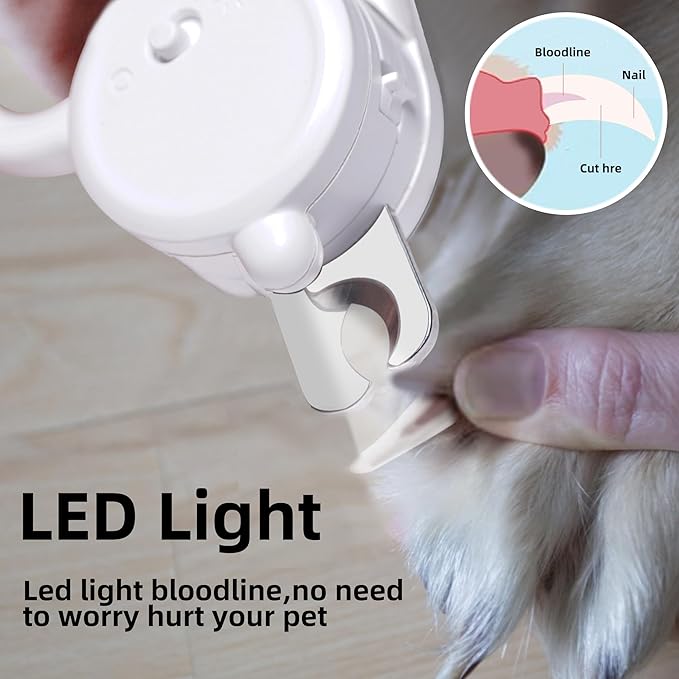 Professional Dog and Cat Nail Clippers with Lights to Illuminate Nails or Blood Lines for Safe Trimming，Sharp Stainless Steel Pet Nail Trimmers with Safety Guard to Avoid Overcutting for Small Animals-Mewly Pet