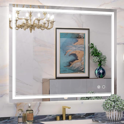 Keonjinn Large Bathroom Mirror with Light, 42 x 36 Inch LED Mirror for Bathoom, Frontlit Only, HD Tempered Glass, UL-Listed LED Driver, Anti-Fog, Dimmale 6000K, Easy Installation(Horizontal/Vertical)