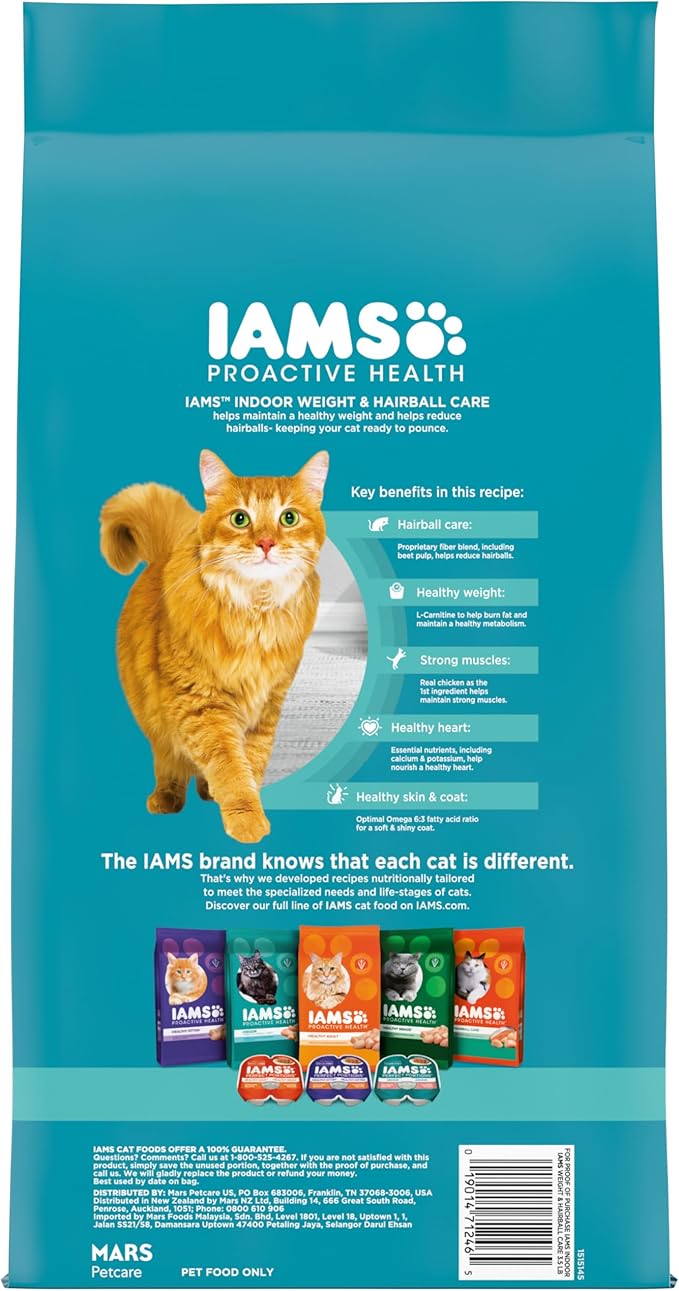 IAMS Proactive Health Indoor Weight Control & Hairball Care Adult Dry Cat Food, Chicken & Turkey Recipe, 3.5 lb. Bag-Mewly Pet