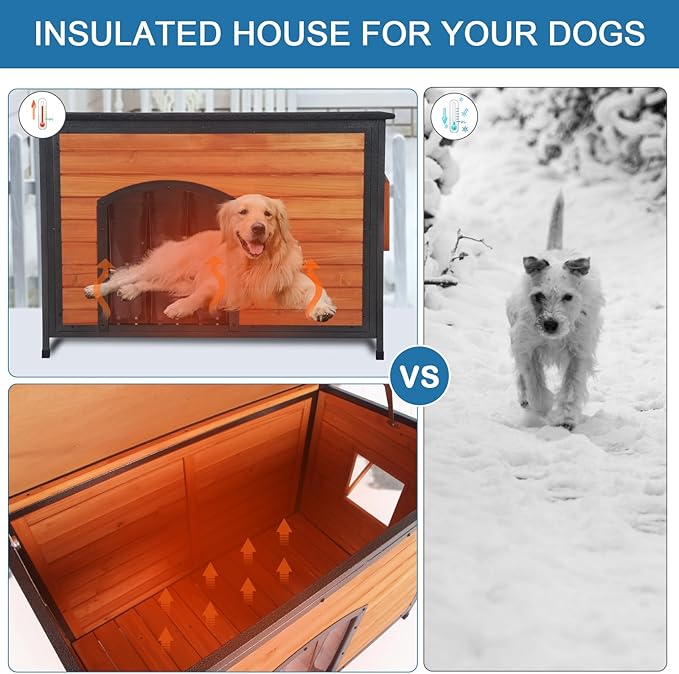 Dog House Outdoor Insulated 43.3" L Large Dog Kennel 6 Sides All-Round Foam Winter Weatherproof for Small Medium Large Dogs with Strong Metal Chew Proof Frame-Mewly Pet