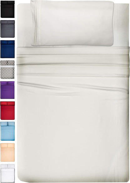 DREAMCARE Twin XL Sheet Sets – 3pcs Cooling Sheets – up to 21” Extra Deep Pocket Twin XL Sheets Set – Hotel Luxury Sheets & Pillowcases – Superior Softness 100% Fine Microfiber with Side Pocket –Ivory