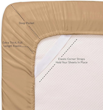 Twin XL Sheets - Breathable Luxury Sheets with Full Elastic & Secure Corner Straps Built In - 1800 Supreme Collection Extra Soft Deep Pocket Bedding Set, Sheet Set, Twin XL, Taupe