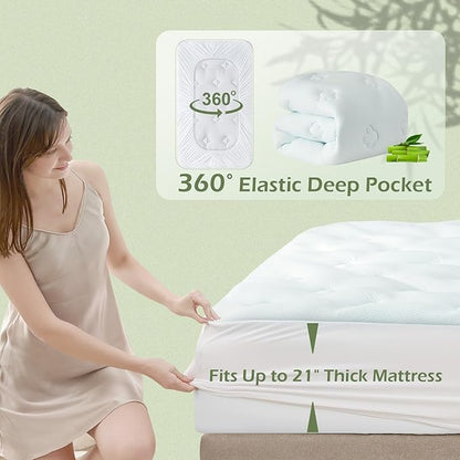 Hansleep Twin Mattress Topper Viscose Derived from Bamboo, Memory Foam Pillow Top Mattress Topper Twin with Deep Pocket, Breathable Mattress Pad for Back Pain Relief, 39" x 75", White
