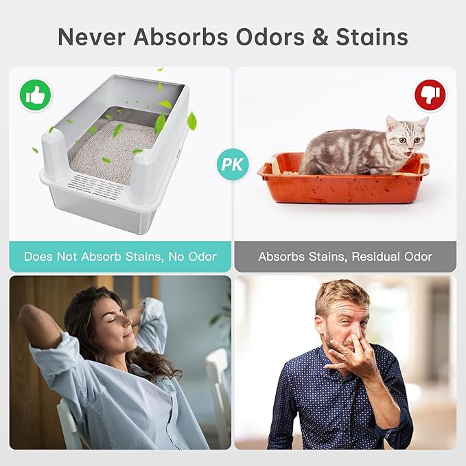 Stainless Steel Cat Litter Box with Lid, XL Metal Litter Box for Big Cats, Extra Large Litter Box with High Sides, Never Absorbs Odors, Non-Sticky, Easy Clean, Anti-Urine Leakage, with Scoop-Mewly Pet