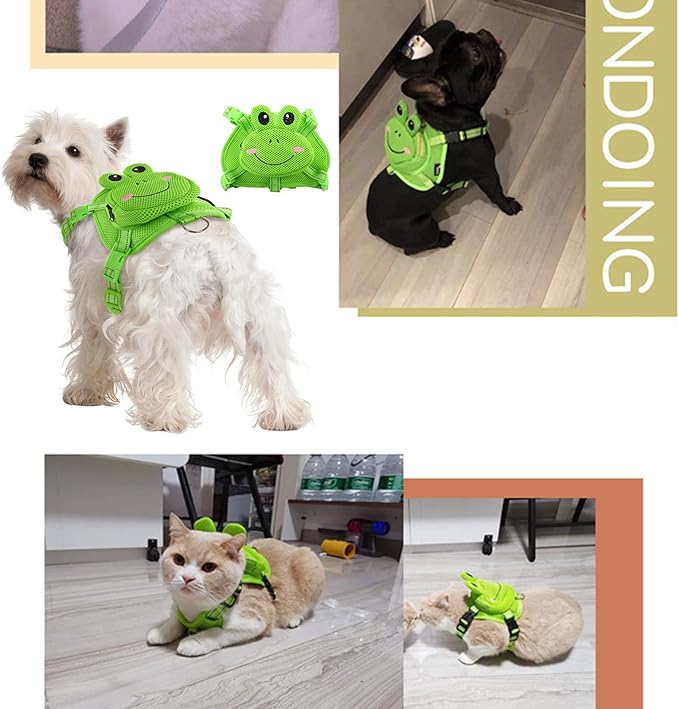 IDOMIK Dog Backpack Harness, No-Pull Dog Backpack with D-Ring for Small Medium Dogs, Cute Self Carrier Backpack for Dogs to Wear, Adjustable Dog Harness Backpack for Traveling Camping Hiking, Frog, S-Mewly Pet