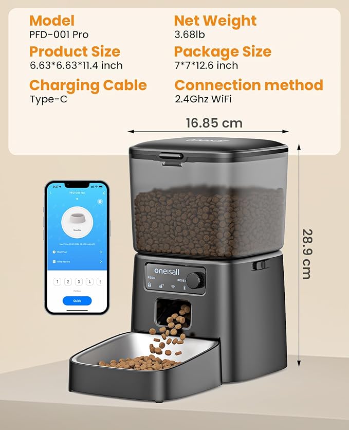 oneisall Automatic Cat Feeder, WiFi Cat Food Dispenser with App Control, Auto Cats Feeder Automatic for Dry Food, Smart Pet Food Dispenser with Portion Control for Small Pets Indoor-Mewly Pet