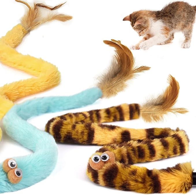 Cat Toys for Indoor Toys,Rainbow Cat Wand Toys,Feather Flips Plush Ball Cat Toys,Interactive Feather Toy for Teaser Play and Chase Exercise with Kitten 3 Pack (Pack 3)-Mewly Pet