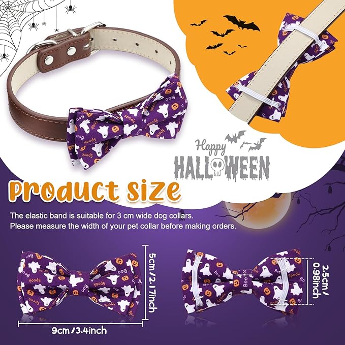 Hillban 50 Pieces Halloween Collar Dog Bow Ties Accessories for Dogs Bow Ties Attachment with Elastic Bands Dog Collar Detachable Charms for Halloween Dogs Collar Accessories-Mewly Pet