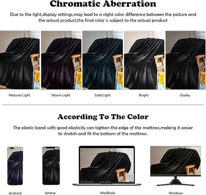 NEWCOSPLAY Super Soft Throw Blanket Black Premium Silky Flannel Fleece Leaves Pattern Lightweight Bed Blanket All Season Use (Black, Throw(50"x60"))