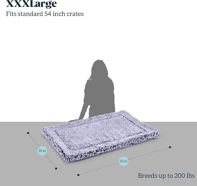 Stoutwool Indestructible Dog Bed - Fluffy Chew Proof Dog Crate Pad - Tough Kennel Pad for Aggressive Chewers - Washable, Ideal for Jumbo Breeds & Fits 54-Inch Crate - 53"x35", Jacaranda-Mewly Pet